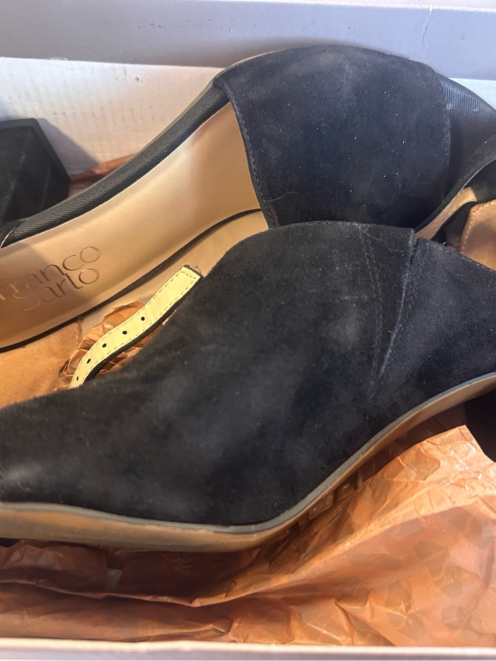 Franco Sarto Black Suede Open-Back Mules